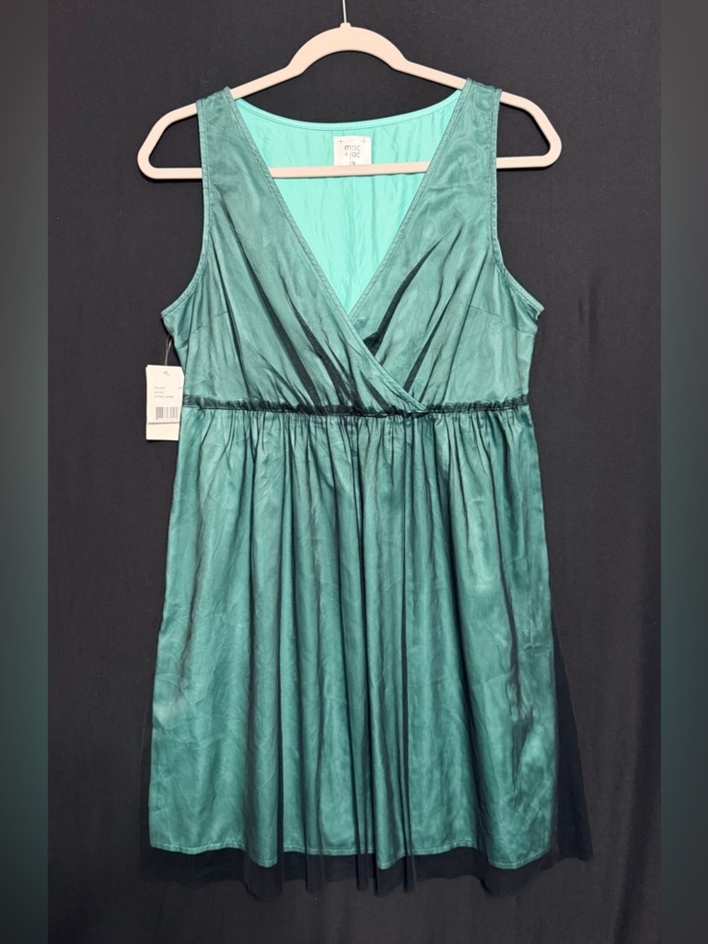 mac & jac Sea Foam Green Black Mesh Sleeveless Midi Dress Fairy Whimsical